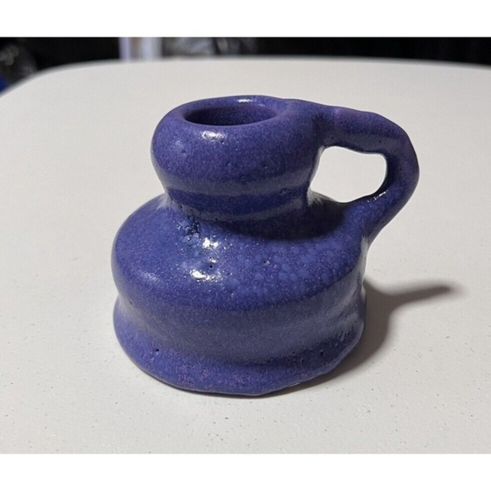 Handmade Ceramic Mini Jug Vase Pottery Art Decor with Handle Blue Glazed‎ 3.5"